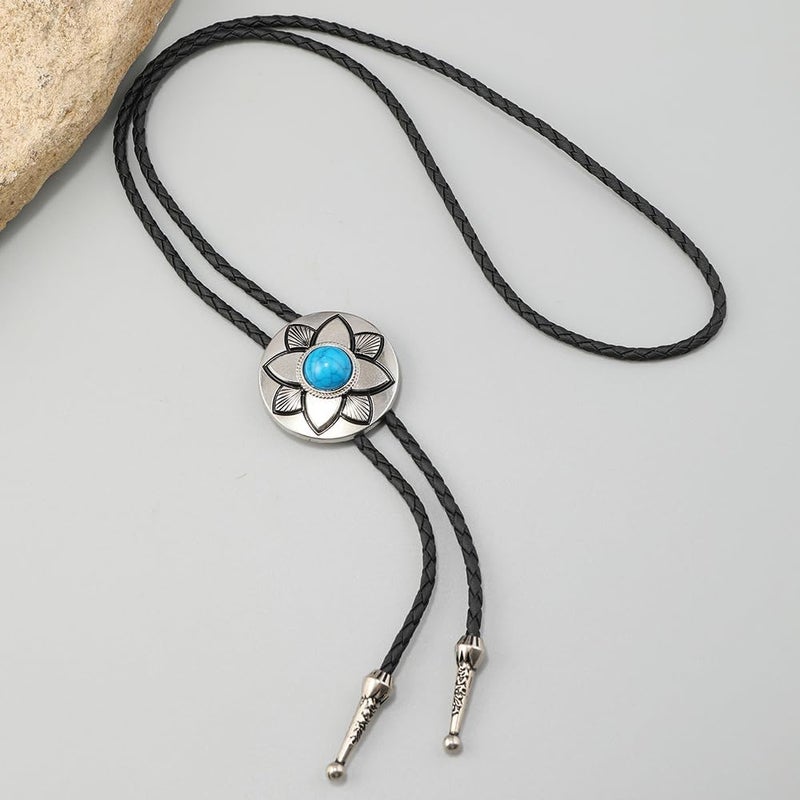 FGSS Vintage Turquoise Bolo Tie For Men - Western Cowboy Colored Oval Bola Necktie Retro Leather Necklace for Men Women - Image 1
